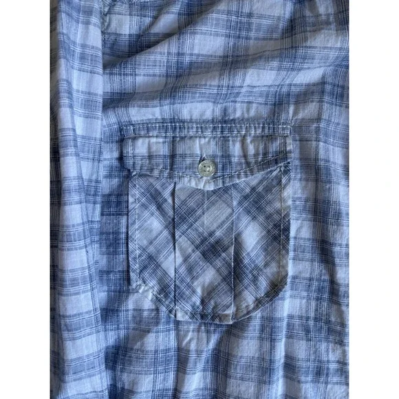 American Rag Cie Mens Medium Long Sleeve Plaid Blue Button Up Shirt 100% Cotton - Picture 4 of 8